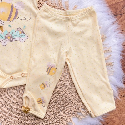 Conj. de Malha 3 Peças - Abelhinha Bem Me Quer - Amarelo e Off White